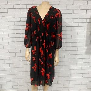 Calvin Klein Chiffon Floral Print Pleated Dress